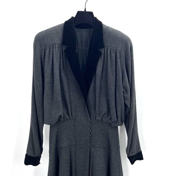 Vintage Bespoke Custom Gray Cashmere Long Sleeve Midi Dress Size 6 - Picture 2 of 13